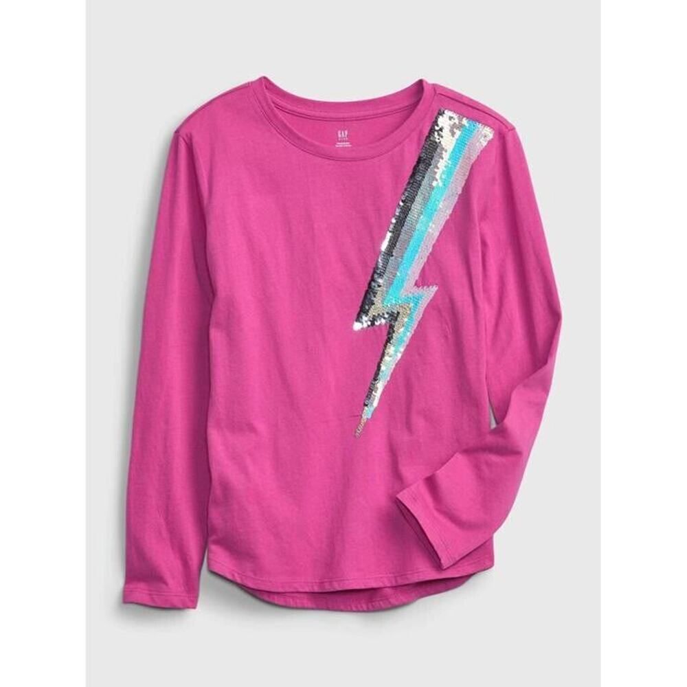 GAP Kid Girls Pink Flip Sequins Lightning Organic Cotton Casual School Top S 6-7